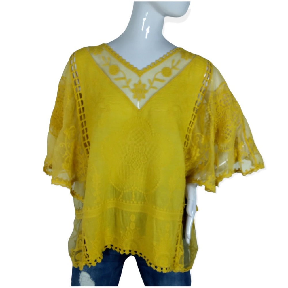Kindred Boho Golden Yellow Semi-Sheer Top 2X